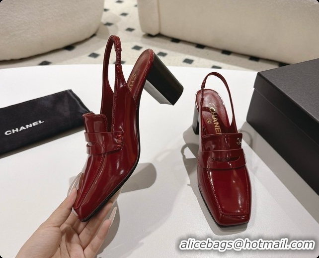 Top Design Chanel Shiny Calfskin Slingbacks 8cm Heel G47490 Burgundy 2026