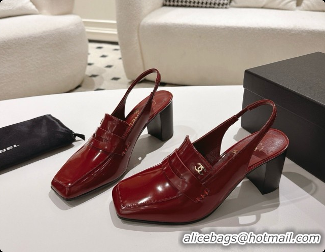 Top Design Chanel Shiny Calfskin Slingbacks 8cm Heel G47490 Burgundy 2026