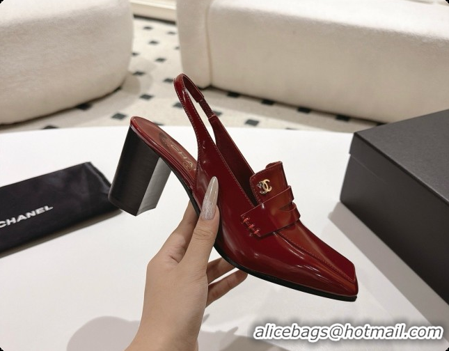 Top Design Chanel Shiny Calfskin Slingbacks 8cm Heel G47490 Burgundy 2026