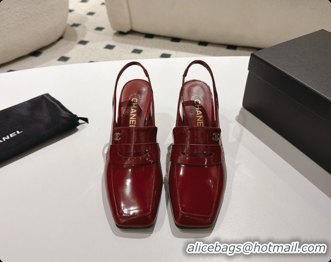 Top Design Chanel Shiny Calfskin Slingbacks 8cm Heel G47490 Burgundy 2026