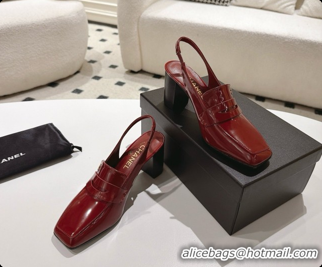 Top Design Chanel Shiny Calfskin Slingbacks 8cm Heel G47490 Burgundy 2026