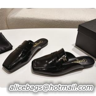 Perfect Chanel Shiny Calfskin Mules G47494 Black 2026