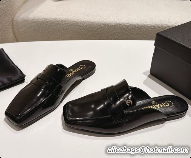 Perfect Chanel Shiny Calfskin Mules G47494 Black 2026