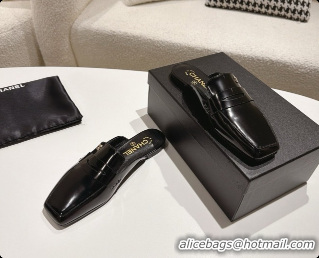 Perfect Chanel Shiny Calfskin Mules G47494 Black 2026