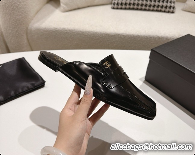 Perfect Chanel Shiny Calfskin Mules G47494 Black 2026