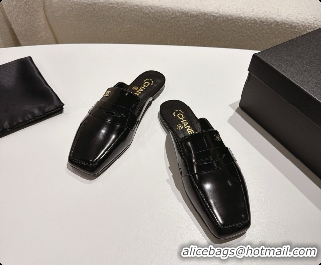 Perfect Chanel Shiny Calfskin Mules G47494 Black 2026