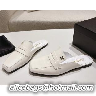 Pretty Style Chanel Shiny Calfskin Mules G47494 White 2026