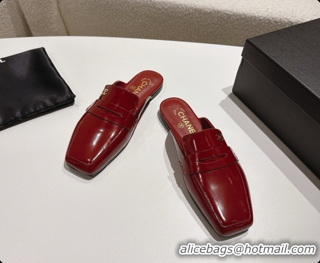 Hot Style Chanel Shiny Calfskin Mules G47494 Burgundy 2026