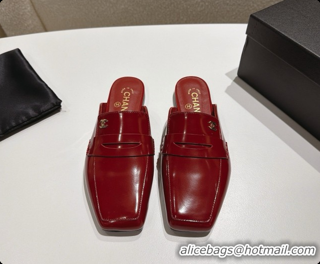 Hot Style Chanel Shiny Calfskin Mules G47494 Burgundy 2026