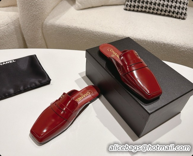 Hot Style Chanel Shiny Calfskin Mules G47494 Burgundy 2026