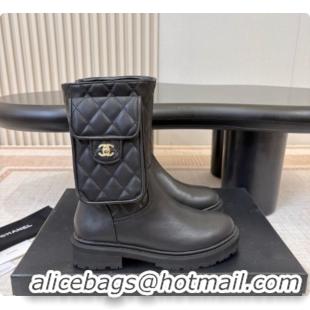 Big Discount Chanel Calfskin Short Boots with Pocket CH081735 Black 2026