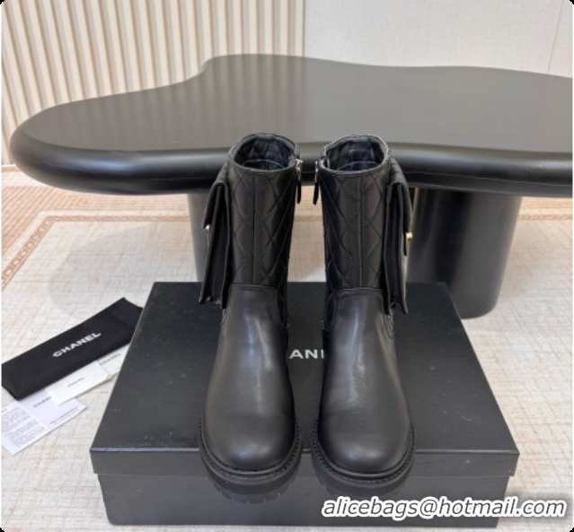 Big Discount Chanel Calfskin Short Boots with Pocket CH081735 Black 2026