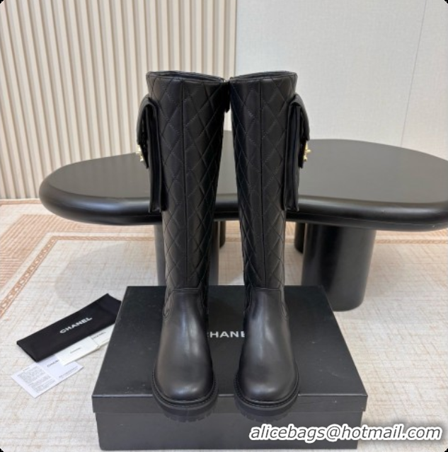 Unique Style Chanel Calfskin High Boots with Pocket CH081736 Black 2026