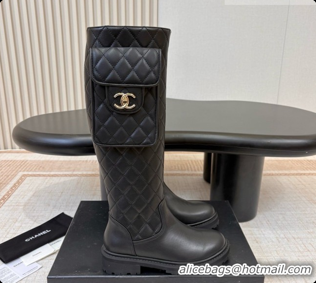 Unique Style Chanel Calfskin High Boots with Pocket CH081736 Black 2026