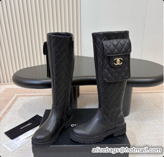 Unique Style Chanel Calfskin High Boots with Pocket CH081736 Black 2026