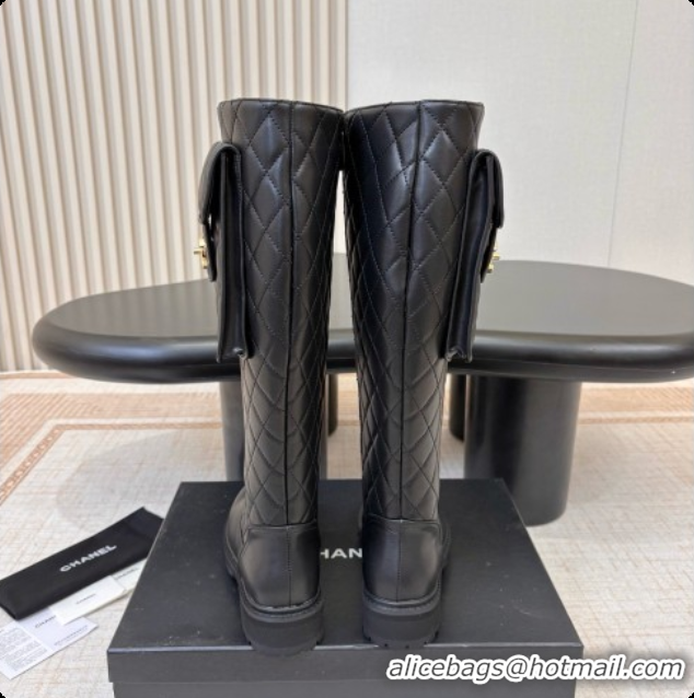 Unique Style Chanel Calfskin High Boots with Pocket CH081736 Black 2026