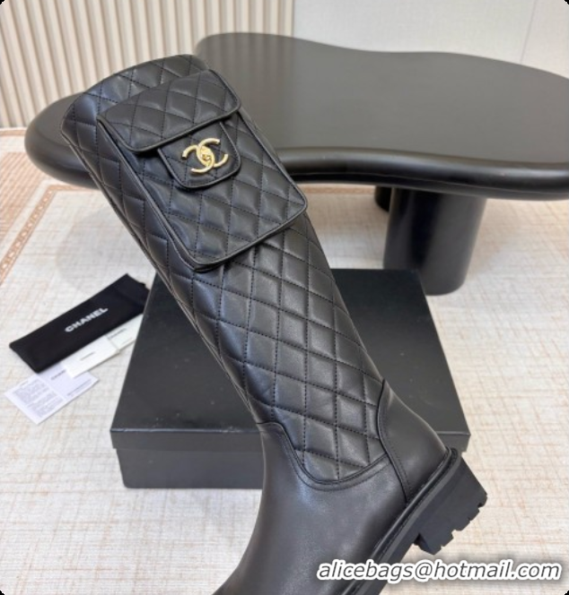 Unique Style Chanel Calfskin High Boots with Pocket CH081736 Black 2026