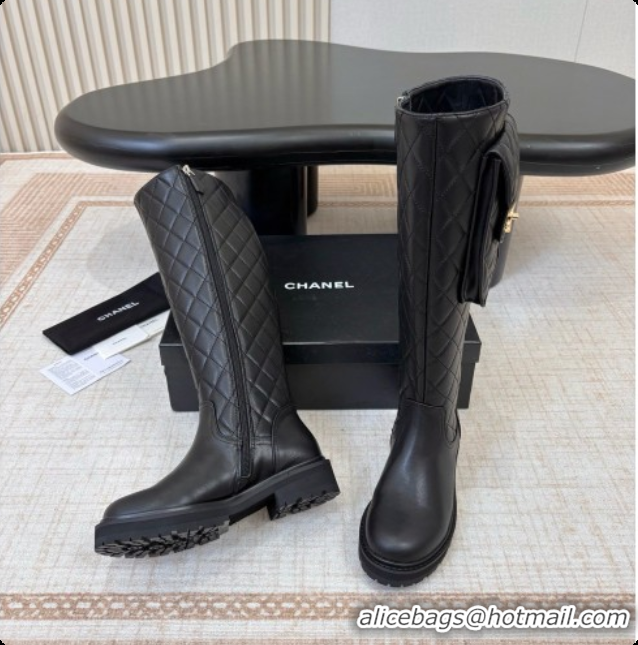 Unique Style Chanel Calfskin High Boots with Pocket CH081736 Black 2026