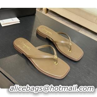 Luxury Chanel Goatskin Thongs Sandals G47319 Khaki Green 2026