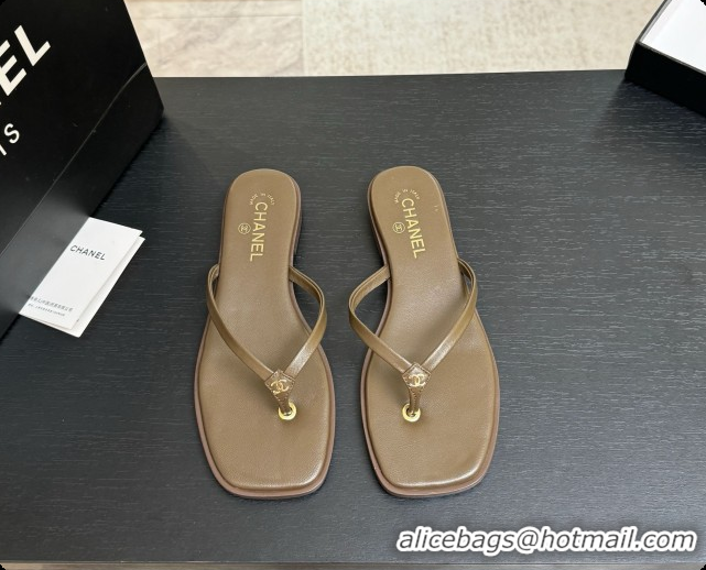 Luxury Chanel Goatskin Thongs Sandals G47319 Khaki Green 2026