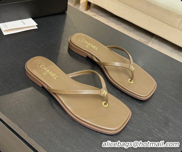 Luxury Chanel Goatskin Thongs Sandals G47319 Khaki Green 2026