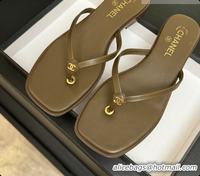 Luxury Chanel Goatskin Thongs Sandals G47319 Khaki Green 2026