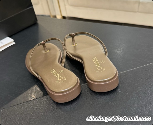 Luxury Chanel Goatskin Thongs Sandals G47319 Khaki Green 2026