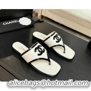 Classic Hot Chanel Lambskin & Patent Calfskin Thongs Sandals G47522 White 2026