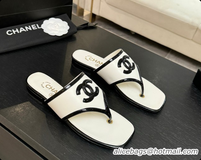 Classic Hot Chanel Lambskin & Patent Calfskin Thongs Sandals G47522 White 2026
