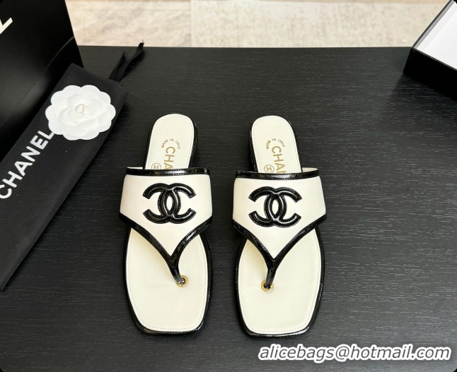 Classic Hot Chanel Lambskin & Patent Calfskin Thongs Sandals G47522 White 2026