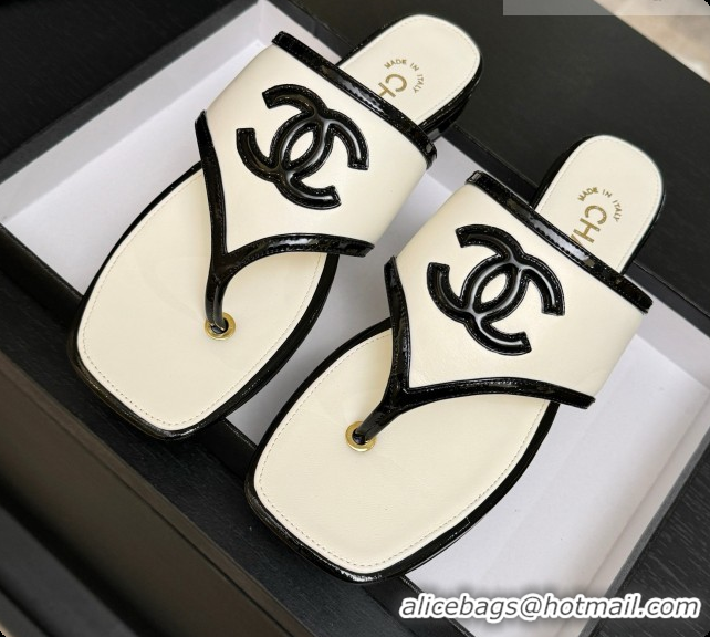 Classic Hot Chanel Lambskin & Patent Calfskin Thongs Sandals G47522 White 2026