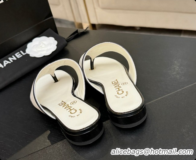 Classic Hot Chanel Lambskin & Patent Calfskin Thongs Sandals G47522 White 2026