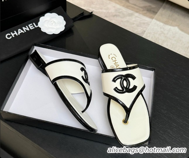 Classic Hot Chanel Lambskin & Patent Calfskin Thongs Sandals G47522 White 2026