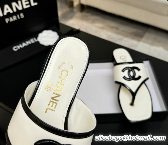 Classic Hot Chanel Lambskin & Patent Calfskin Thongs Sandals G47522 White 2026