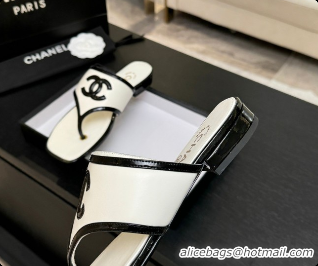 Classic Hot Chanel Lambskin & Patent Calfskin Thongs Sandals G47522 White 2026
