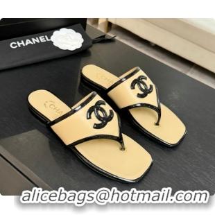 Unique Style Chanel Lambskin & Patent Calfskin Thongs Sandals G47522 Beige 2026