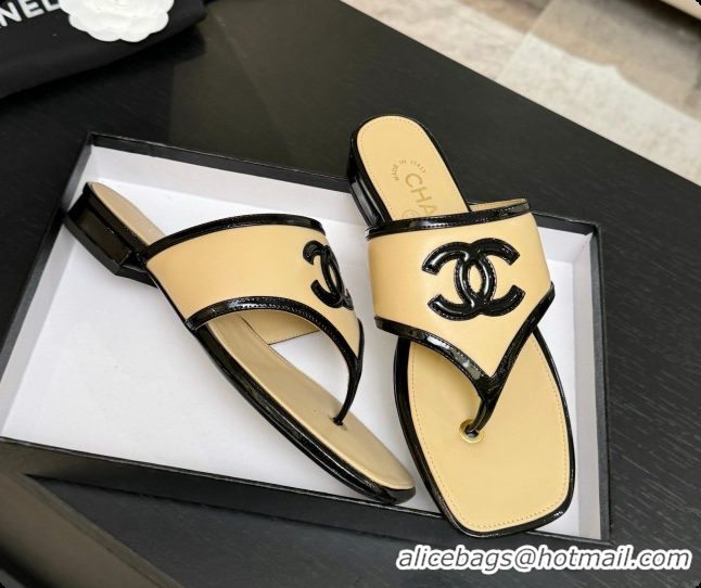 Unique Style Chanel Lambskin & Patent Calfskin Thongs Sandals G47522 Beige 2026