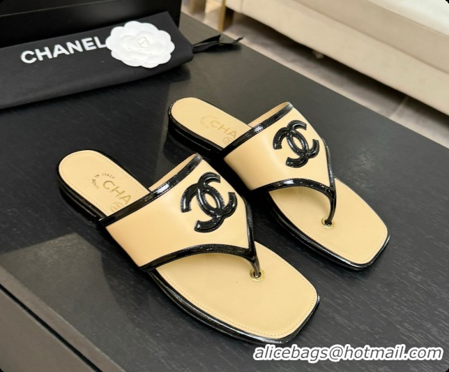 Unique Style Chanel Lambskin & Patent Calfskin Thongs Sandals G47522 Beige 2026