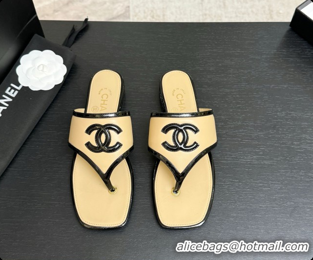 Unique Style Chanel Lambskin & Patent Calfskin Thongs Sandals G47522 Beige 2026