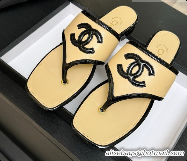 Unique Style Chanel Lambskin & Patent Calfskin Thongs Sandals G47522 Beige 2026