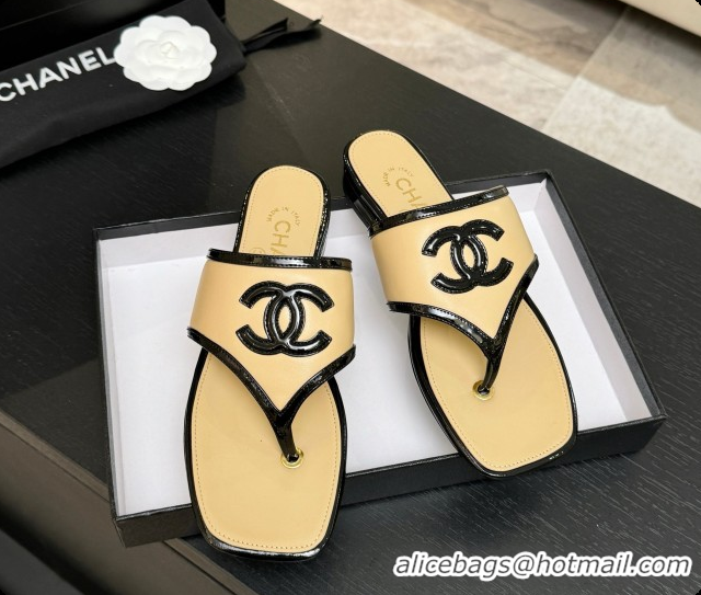 Unique Style Chanel Lambskin & Patent Calfskin Thongs Sandals G47522 Beige 2026