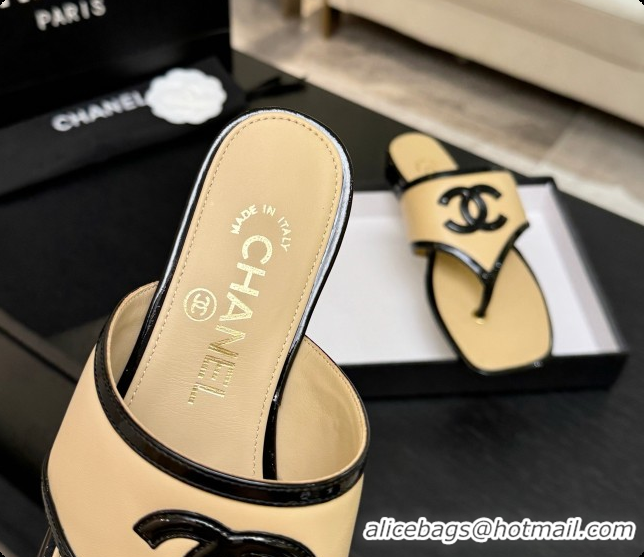 Unique Style Chanel Lambskin & Patent Calfskin Thongs Sandals G47522 Beige 2026