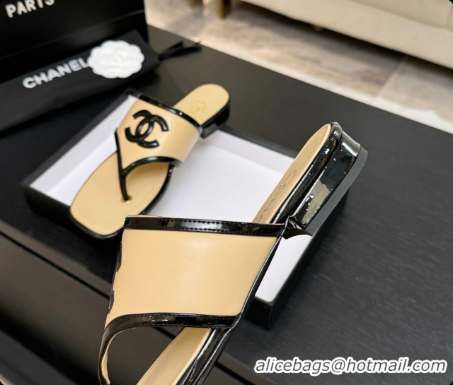 Unique Style Chanel Lambskin & Patent Calfskin Thongs Sandals G47522 Beige 2026