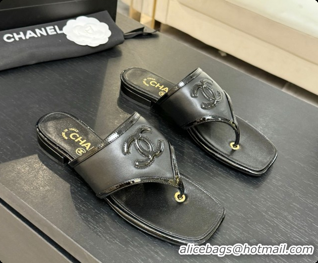 Good Looking Chanel Lambskin & Patent Calfskin Thongs Sandals G47522 Black 2026