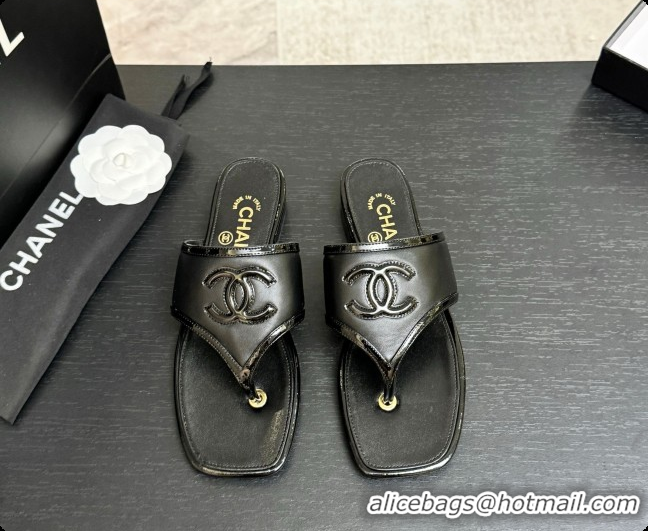 Good Looking Chanel Lambskin & Patent Calfskin Thongs Sandals G47522 Black 2026