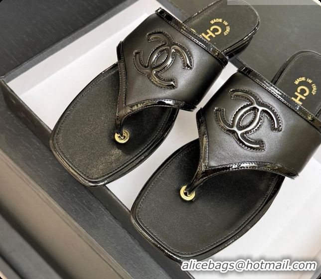 Good Looking Chanel Lambskin & Patent Calfskin Thongs Sandals G47522 Black 2026