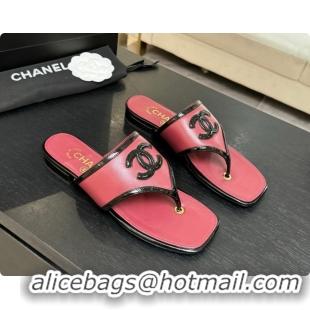 Buy Luxury Chanel Lambskin & Patent Calfskin Thongs Sandals G47522 Burgundy 2026