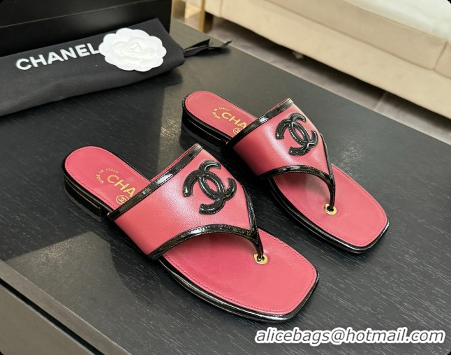 Buy Luxury Chanel Lambskin & Patent Calfskin Thongs Sandals G47522 Burgundy 2026