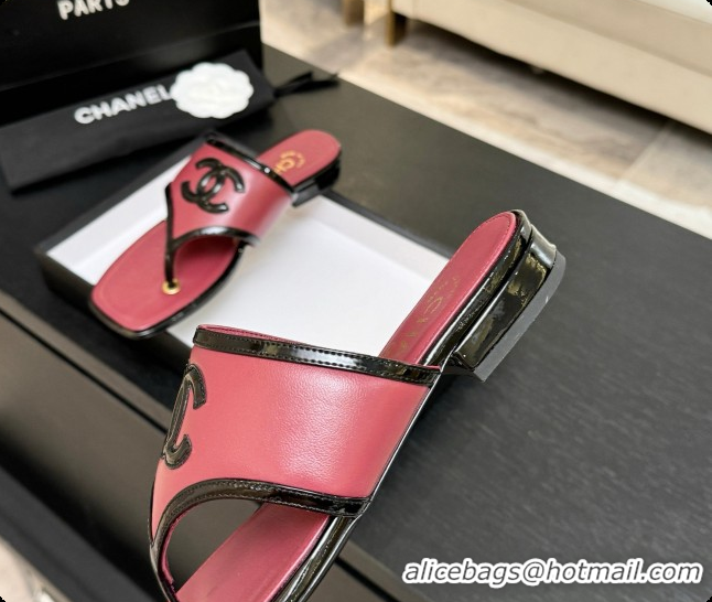 Buy Luxury Chanel Lambskin & Patent Calfskin Thongs Sandals G47522 Burgundy 2026