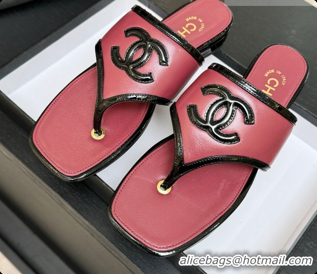 Buy Luxury Chanel Lambskin & Patent Calfskin Thongs Sandals G47522 Burgundy 2026
